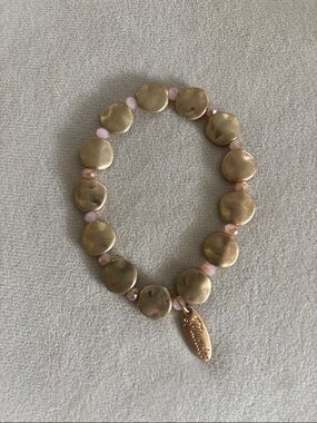Plunder Gold-Tone Disc Bracelet with Soft Pink Beads